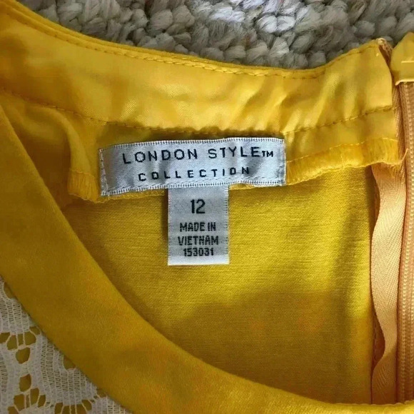London Style Collection yellow and white mod fit and flair dress 12 - Picture 7 of 14